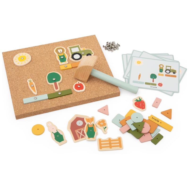 juego creativo con martillo de madera - granja