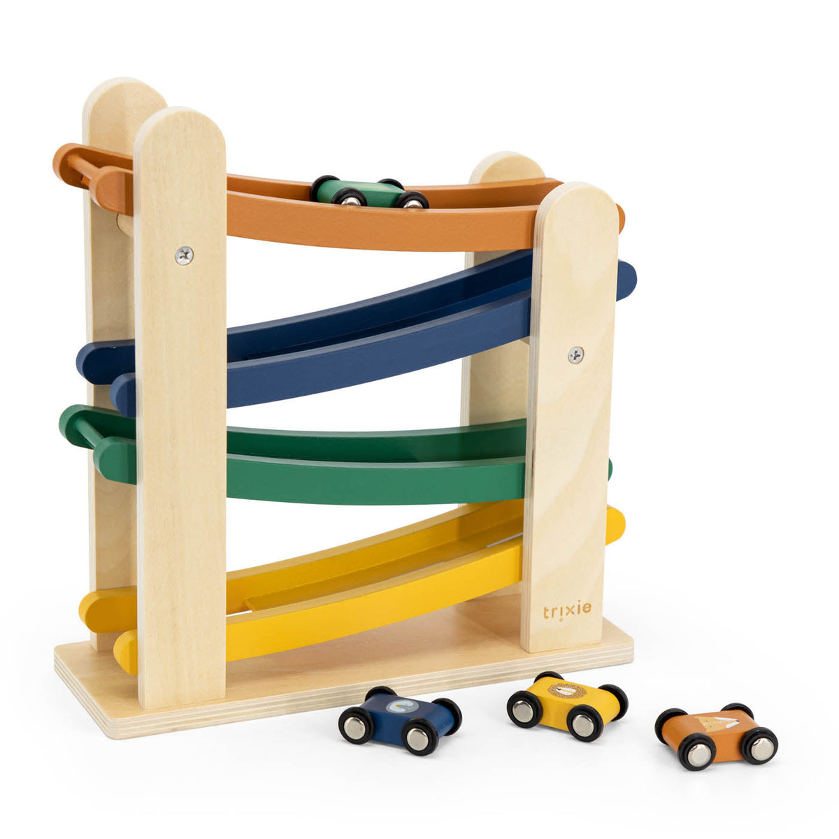 Pista de carreras de madera con 4 coches Trixie