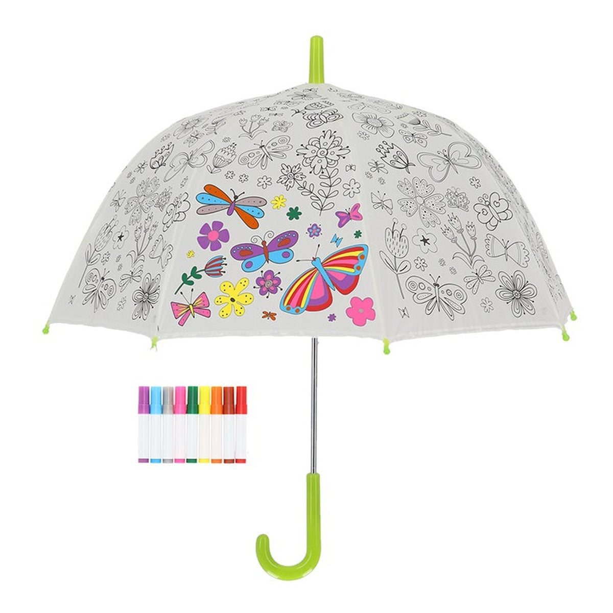 Paraguas para pintar flores y mariposas Esschert Design KG277, mango verde