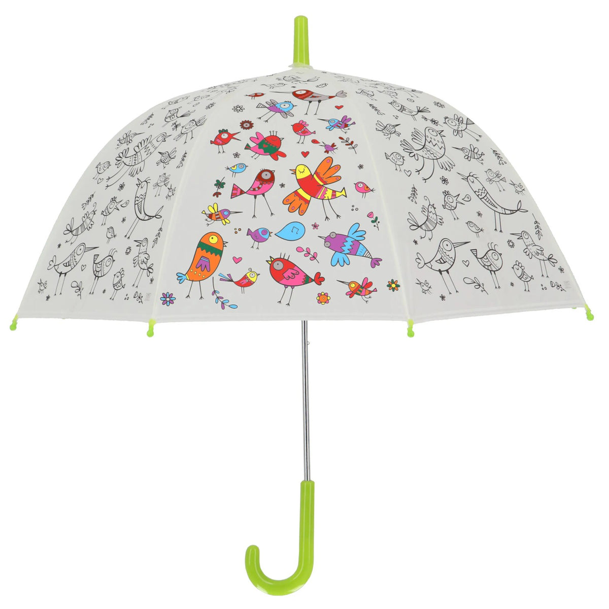 Paraguas para pintar pájaros Esschert Design KG276, verde y blanco, con dibujos coloreados